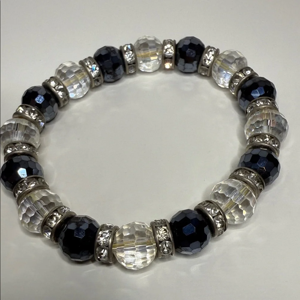 Reserved faceted glass disco ball navy clear Silver Beaded stretch